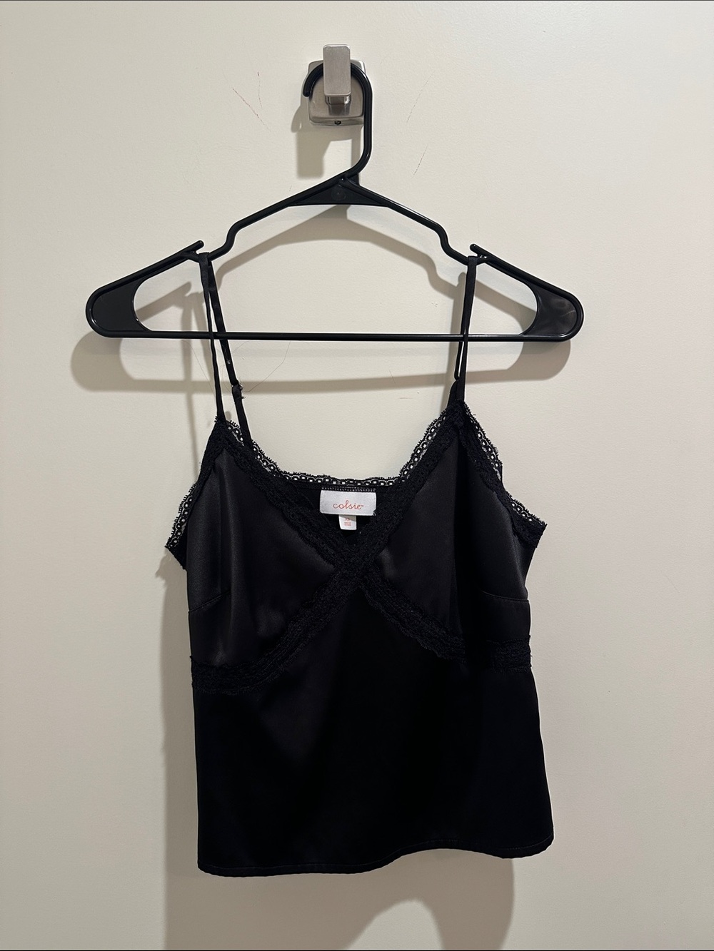Colsie Black Lace Trim Satin Camisole Top